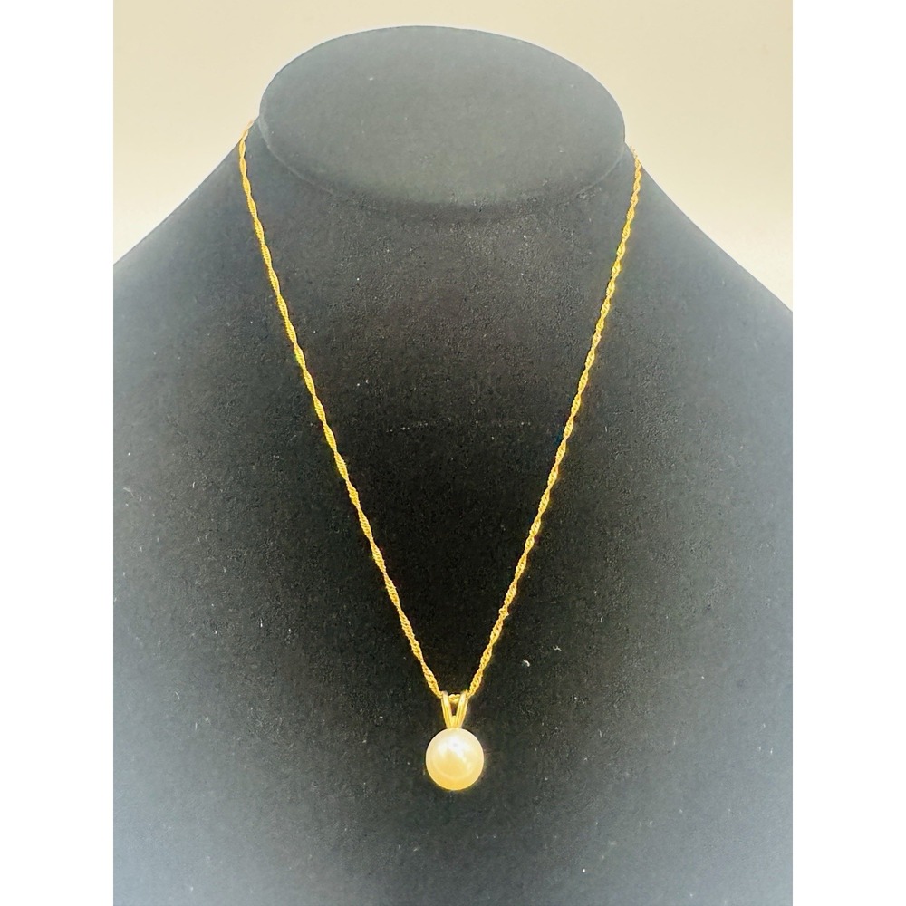 14K Gold Pearl Pendant Necklace 18" 2.10g Fine Chain As Is